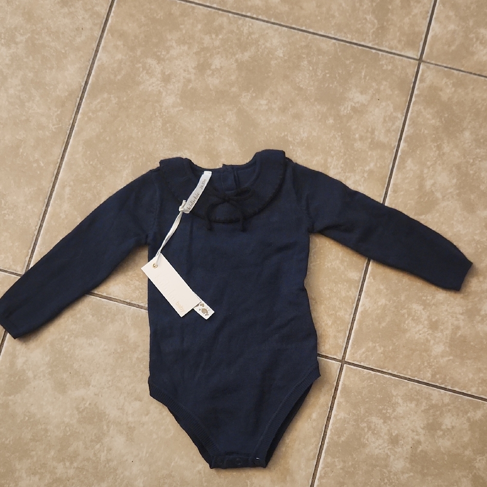 Navy Long-Sleeve Velvet Knit Kids Bodysuit